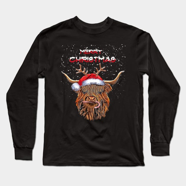 Highland cow and Merry Christmas, Christmas with cute Highland Cow Long Sleeve T-Shirt by Collagedream